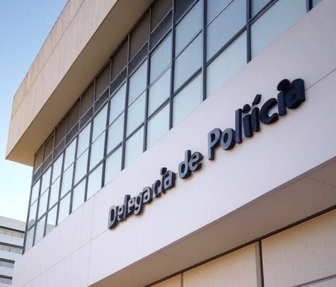 Exterior de delegacia de polícia no DF, representando 10 anos de combate à discriminação com questionamentos sobre efetividade.