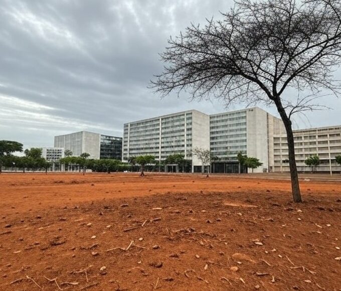 Área urbana em Brasília com arborização insuficiente, ilustrando atraso irreversível na política ambiental.