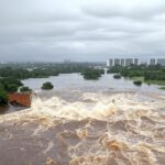 Transbordamento da represa do Descoberto no DF causa inundações em áreas populosas após chuvas intensas.