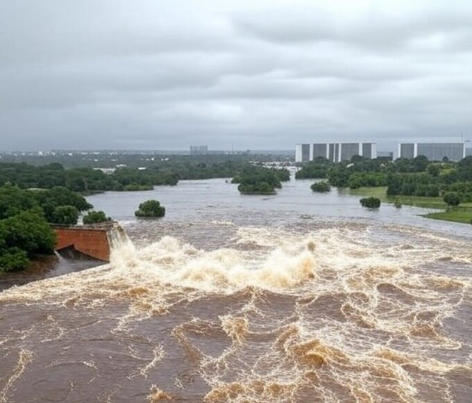 Transbordamento da represa do Descoberto no DF causa inundações em áreas populosas após chuvas intensas.