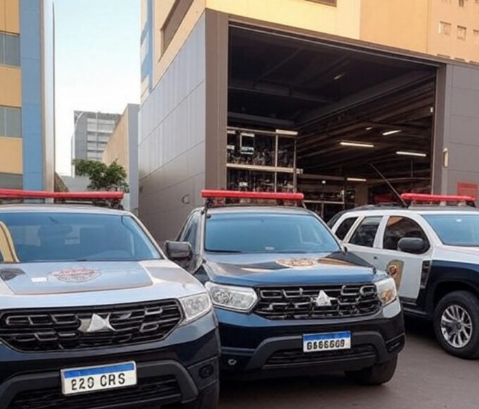 Viaturas da PCDF em operação contra receptação de módulos automotivos roubados em Brasília.