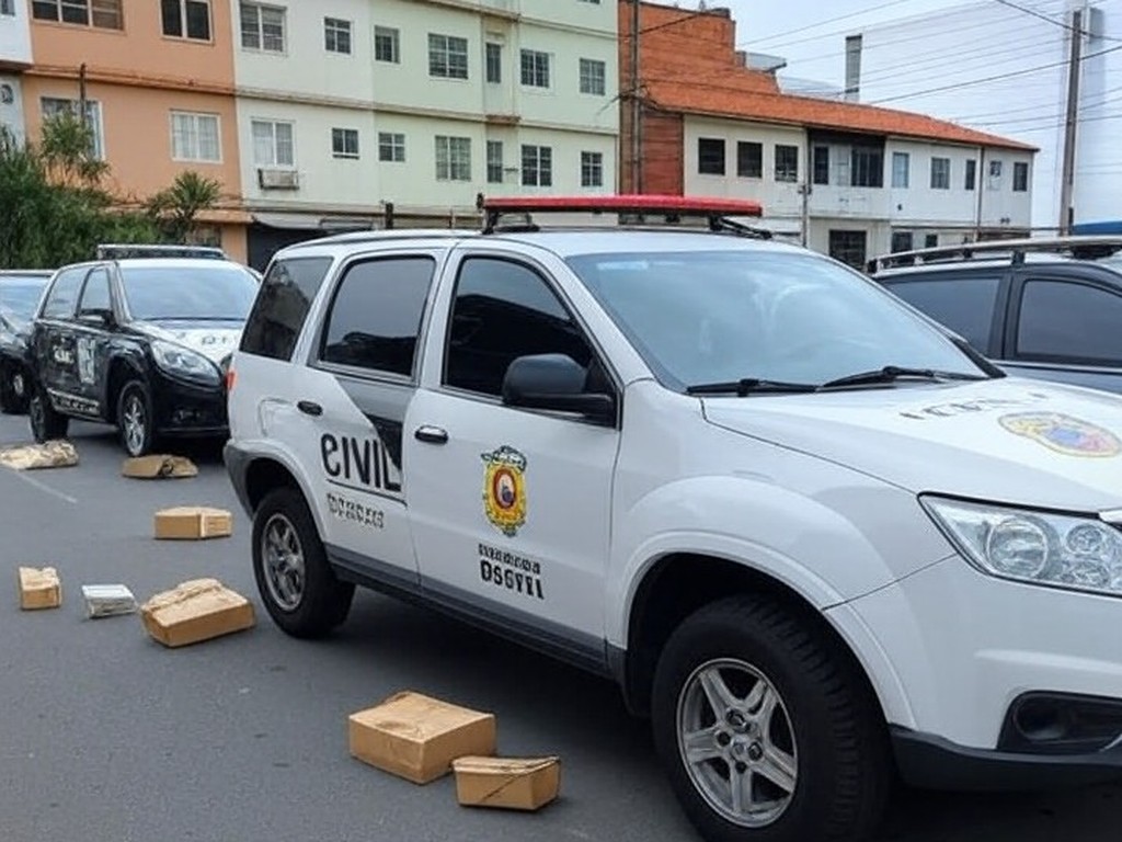 Viaturas da PCDF em rua de Ceilândia durante operação contra tráfico de drogas, expondo falhas no combate ao crime.