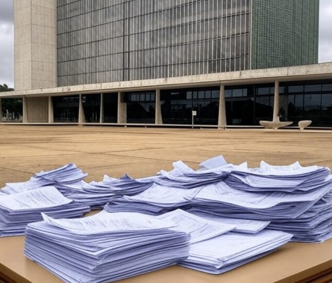 Estação de tratamento de água da Caesb no DF, destacando estruturas e tubulações com tom de insuficiência em Brasília.