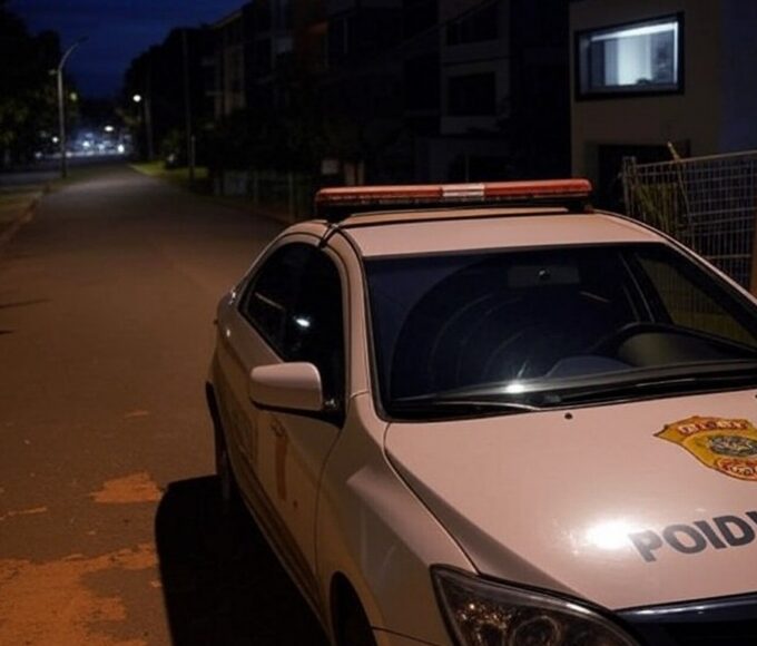 Viatura da polícia em rua do Lago Norte, Brasília, revelando brechas na segurança contra furtos.