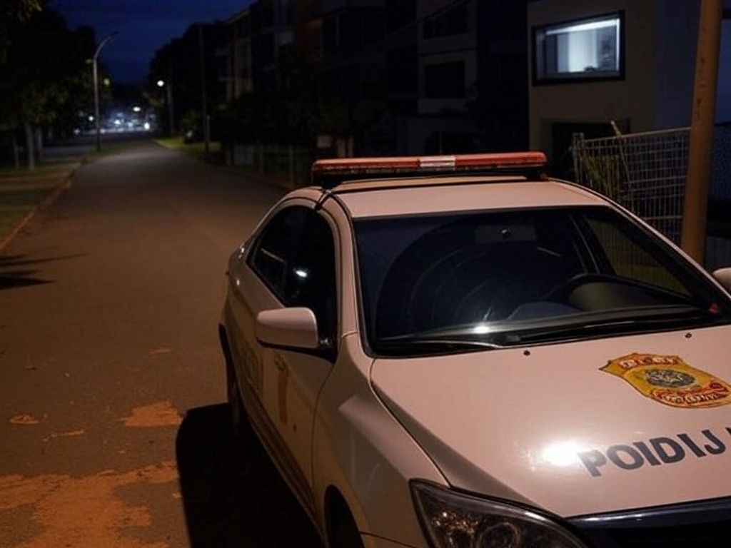 Viatura da polícia em rua do Lago Norte, Brasília, revelando brechas na segurança contra furtos.