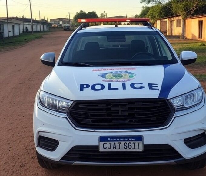 Viatura da Polícia Civil do DF em rua de Brazlândia, representando prisão por agressão.