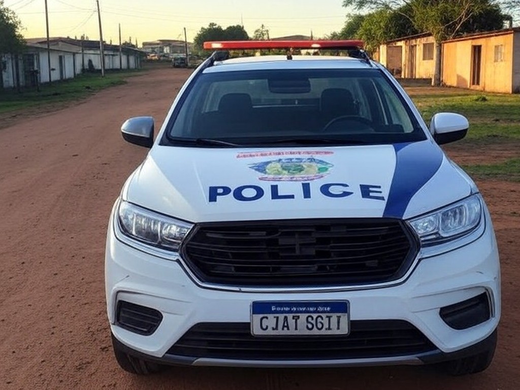 Viatura da Polícia Civil do DF em rua de Brazlândia, representando prisão por agressão.