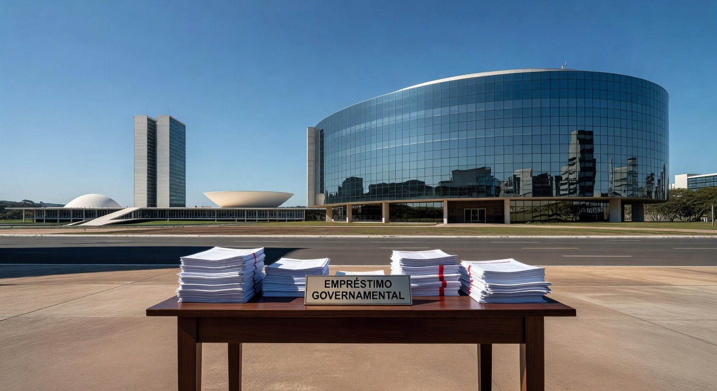 Edifício do BRB em Brasília com arquitetura governamental ao fundo, simbolizando empréstimo de R$ 6,6 bilhões para capitalização.