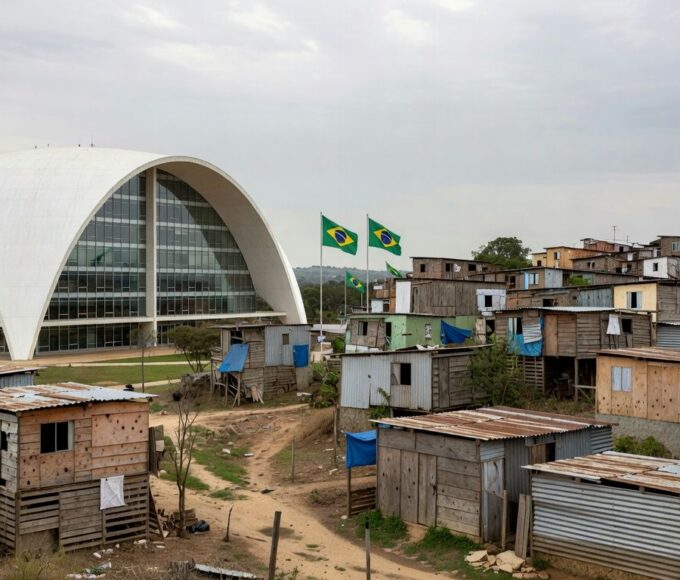 Bairro de Recanto das Emas com casas precárias, ilustrando crise habitacional no Distrito Federal.