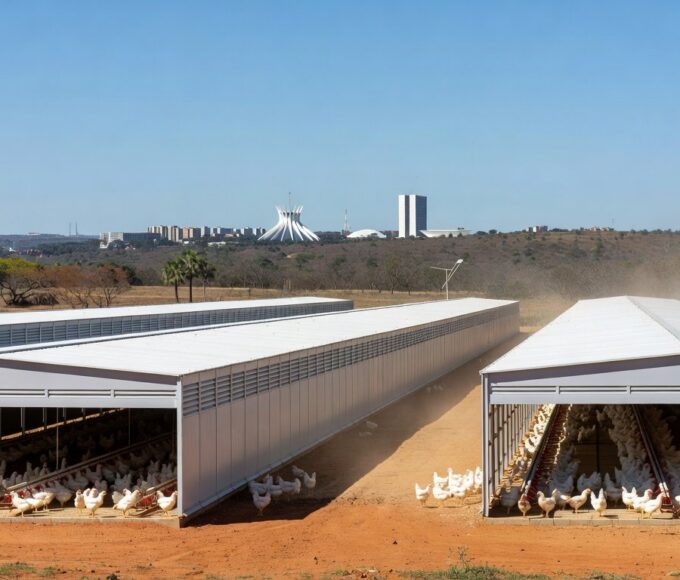 Mesa de almoço com pratos avícolas em homenagem no Distrito Federal, Brasília.