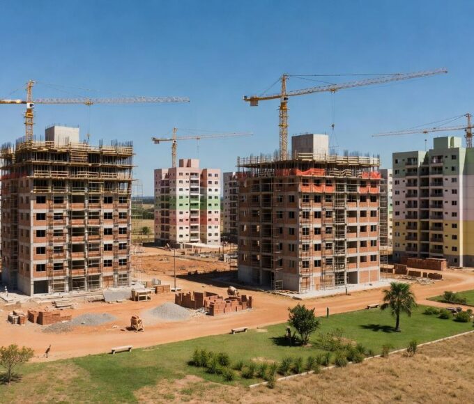 Complexo residencial Reserva do Parque em construção no DF, com prédios modernos e áreas verdes, representando investimento de R$1 bi do GDF.