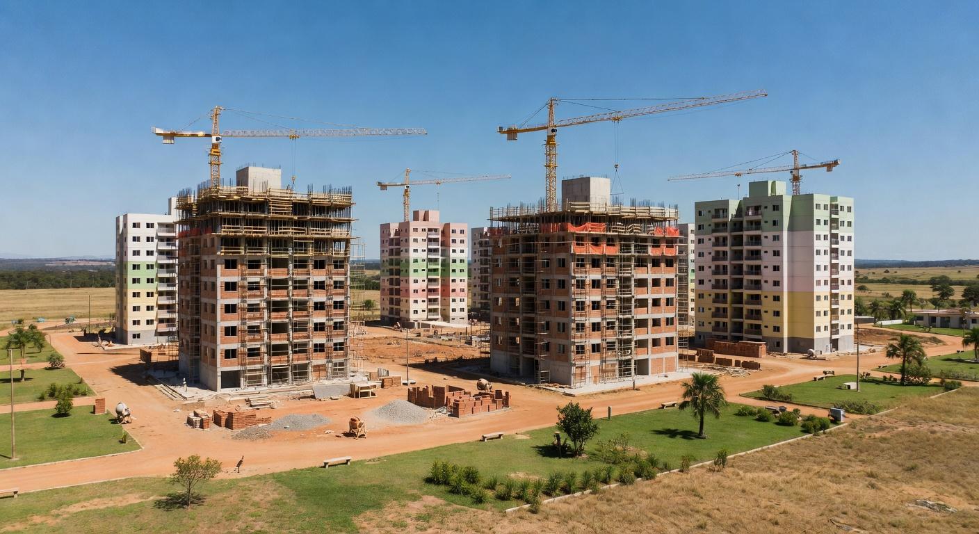 Complexo residencial Reserva do Parque em construção no DF, com prédios modernos e áreas verdes, representando investimento de R$1 bi do GDF.
