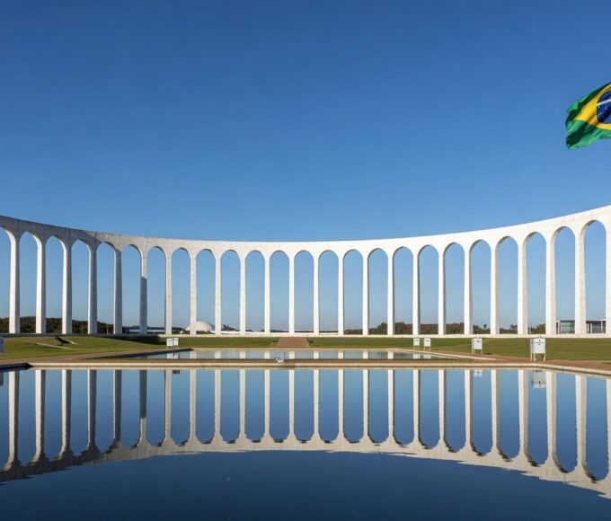 Fachada do Palácio do Itamaraty em Brasília, com bandeiras do Brasil, representando alerta sobre ingerência em eleições.