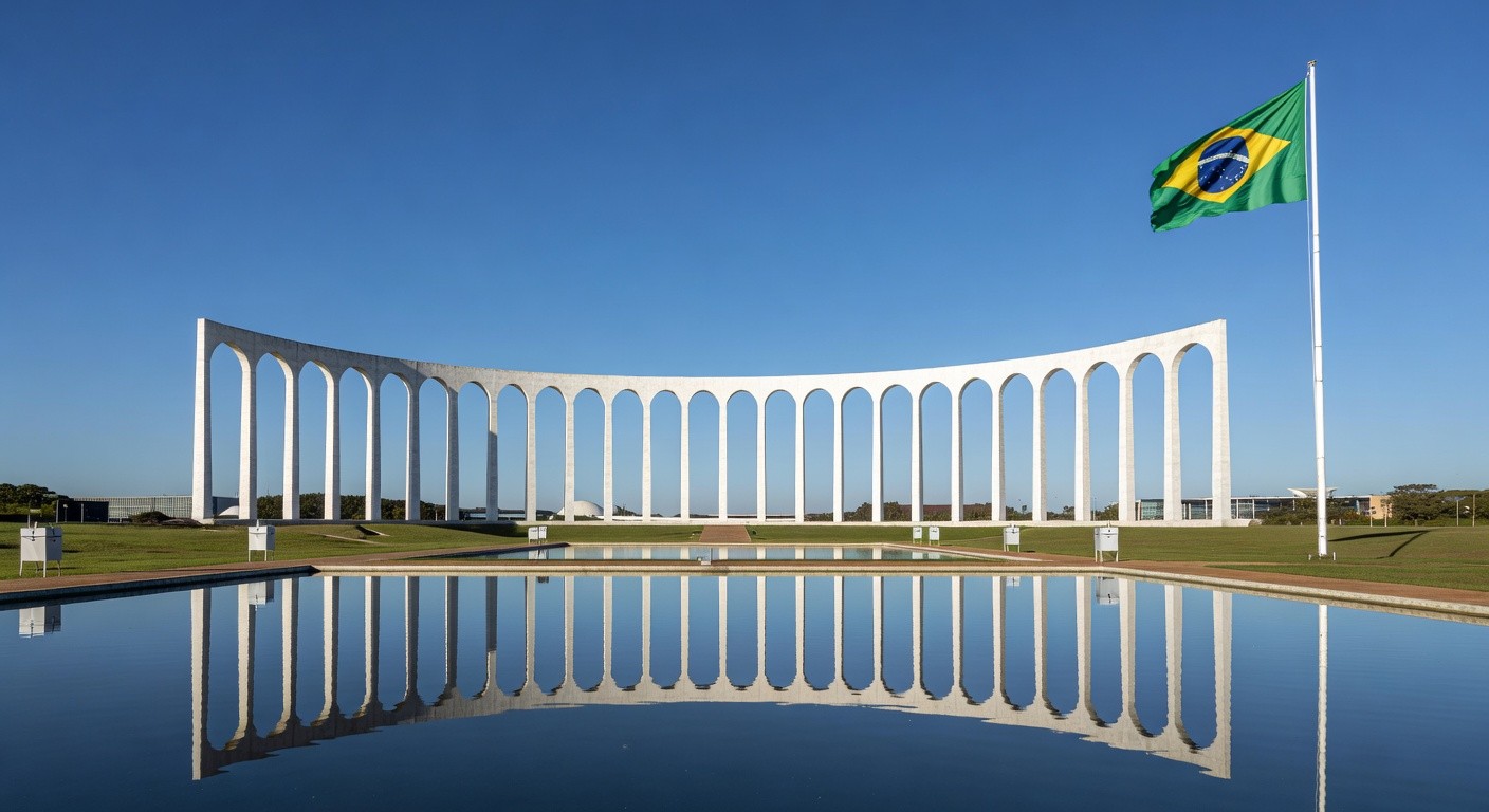 Fachada do Palácio do Itamaraty em Brasília, com bandeiras do Brasil, representando alerta sobre ingerência em eleições.