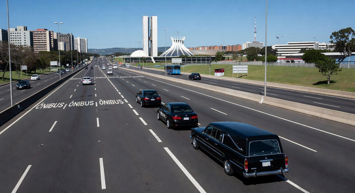 Rodovia no DF com veículo funerário em faixa exclusiva da EPTG ou EPNB.