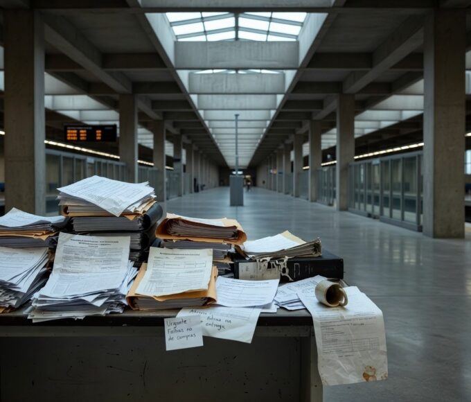 Estação de metrô em Brasília com sinais de ineficiência e burocracia pública.