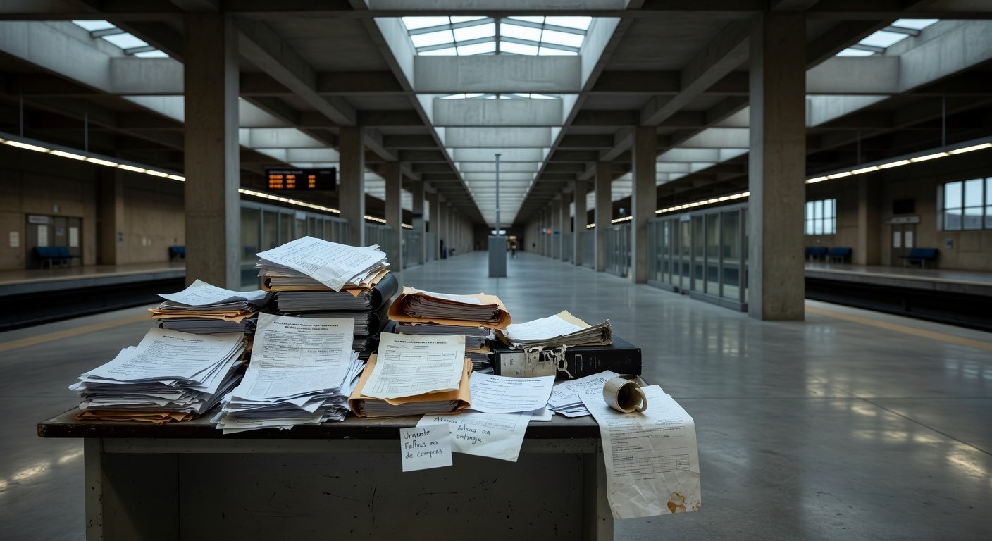 Estação de metrô em Brasília com sinais de ineficiência e burocracia pública.