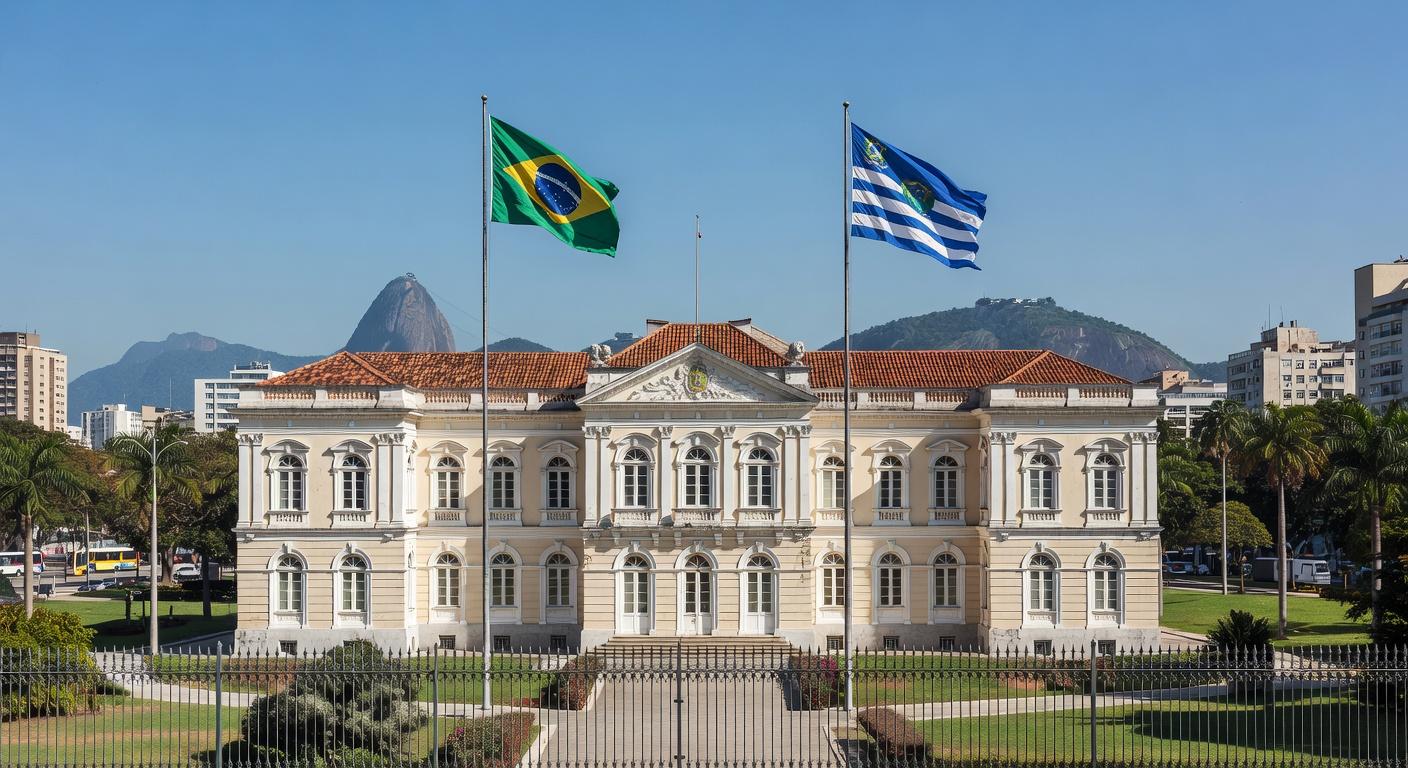 Palácio Guanabara no Rio de Janeiro, representando defesa de eleições diretas para vagas no governo estadual.