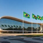 Edifício de banco em Brasília simbolizando negociação de ativos financeiros do BRB.