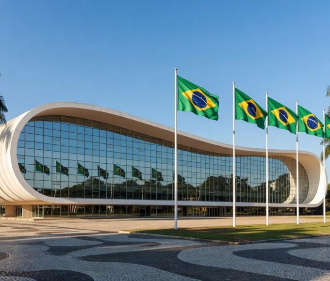 Edifício de banco em Brasília simbolizando negociação de ativos financeiros do BRB.