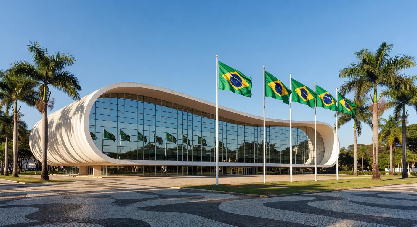 Edifício de banco em Brasília simbolizando negociação de ativos financeiros do BRB.