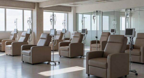 Corredor precário do Hospital de Base em Brasília, evidenciando infraestrutura deficiente para centro de infusão