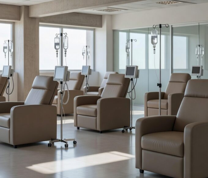Corredor precário do Hospital de Base em Brasília, evidenciando infraestrutura deficiente para centro de infusão