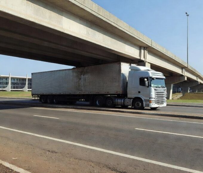 Carreta presa em viaduto da EPIA Sul no Distrito Federal