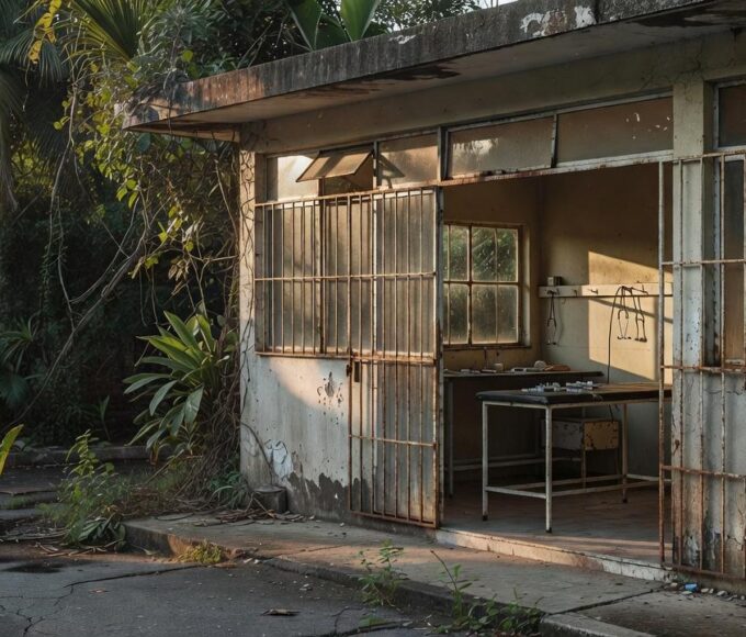 Hospital público do SUS no Brasil, representando 40 anos do sistema de saúde e críticas à fragilidade.