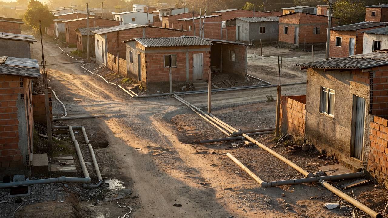 Bairro de Ceilândia com casas modestas simbolizando falha do Estado no apoio a famílias vulneráveis
