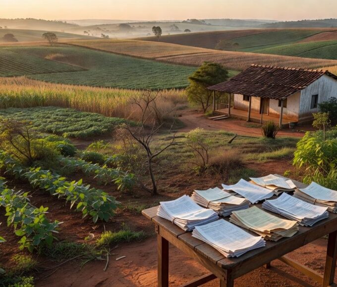 Paisagem rural brasileira com lavouras de soja representando incentivo ao empreendedor rural