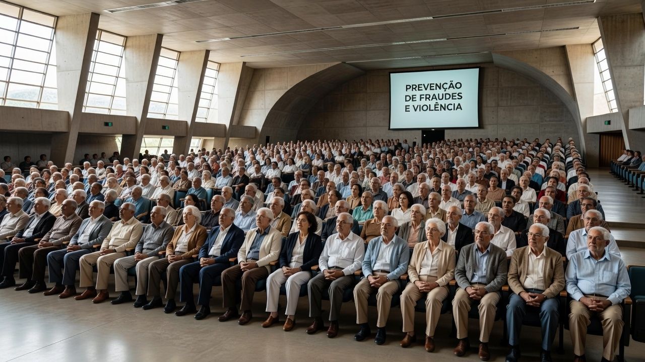 Auditório em Brasília para evento de prevenção a golpes e violência contra idosos