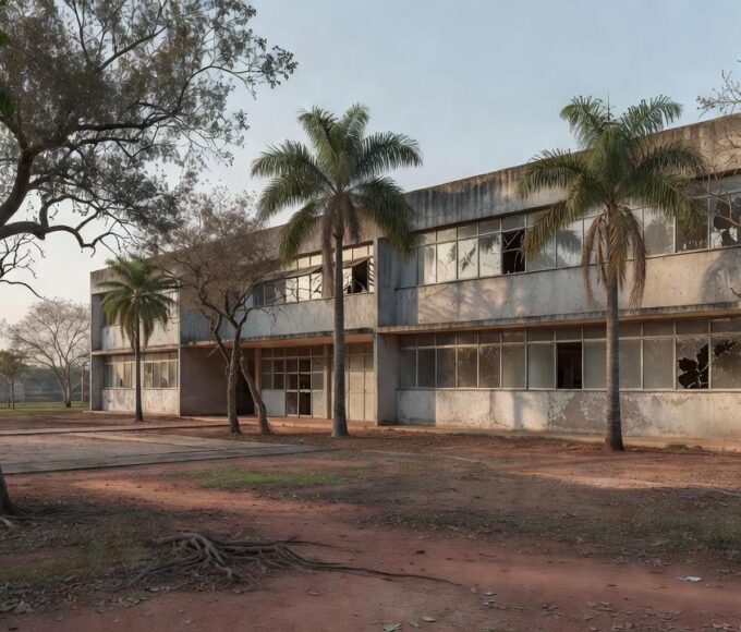 Interior de Coordenação Regional de Ensino no DF com documentos de aposentadoria de professores