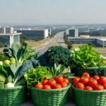 Cestas verdes com vegetais para beneficiários do Cartão Prato Cheio