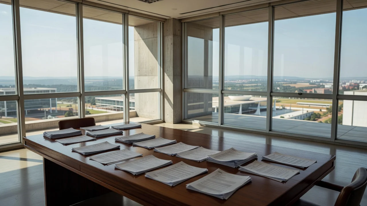 Plenário vazio da CLDF em Brasília simbolizando precariedade de educadores físicos