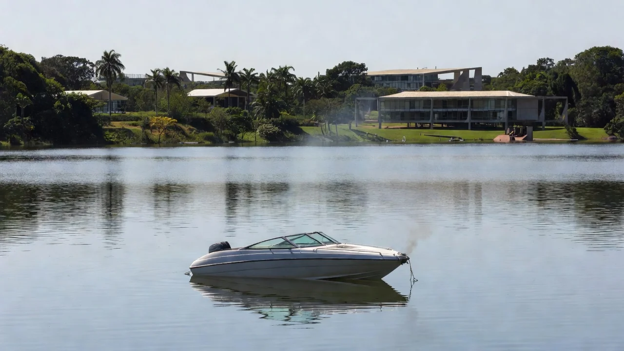 Lancha em chamas no Lago Sul de Brasília