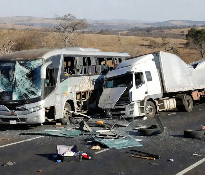 Acidente na GO-010 em Luziânia com veículos destruídos na rodovia