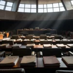 Sala de audiência na CLDF com documentos de planos de saúde em Brasília