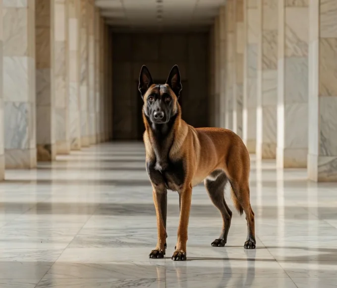Cão malinois em corredor do Senado Federal em Brasília