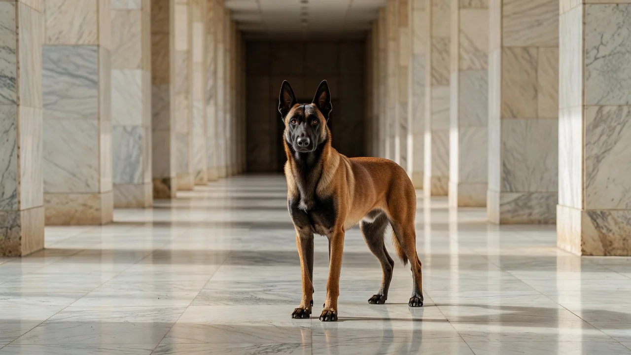 Cão malinois em corredor do Senado Federal em Brasília