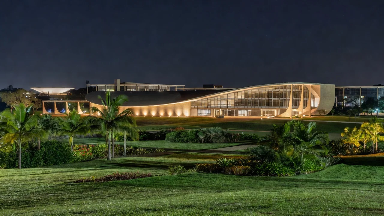 Auditório do Sesc-DF com palco para evento cultural pelos 80 anos do Sistema Comércio