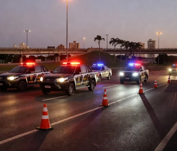 Blitz policial militar com viaturas da PM no Distrito Federal