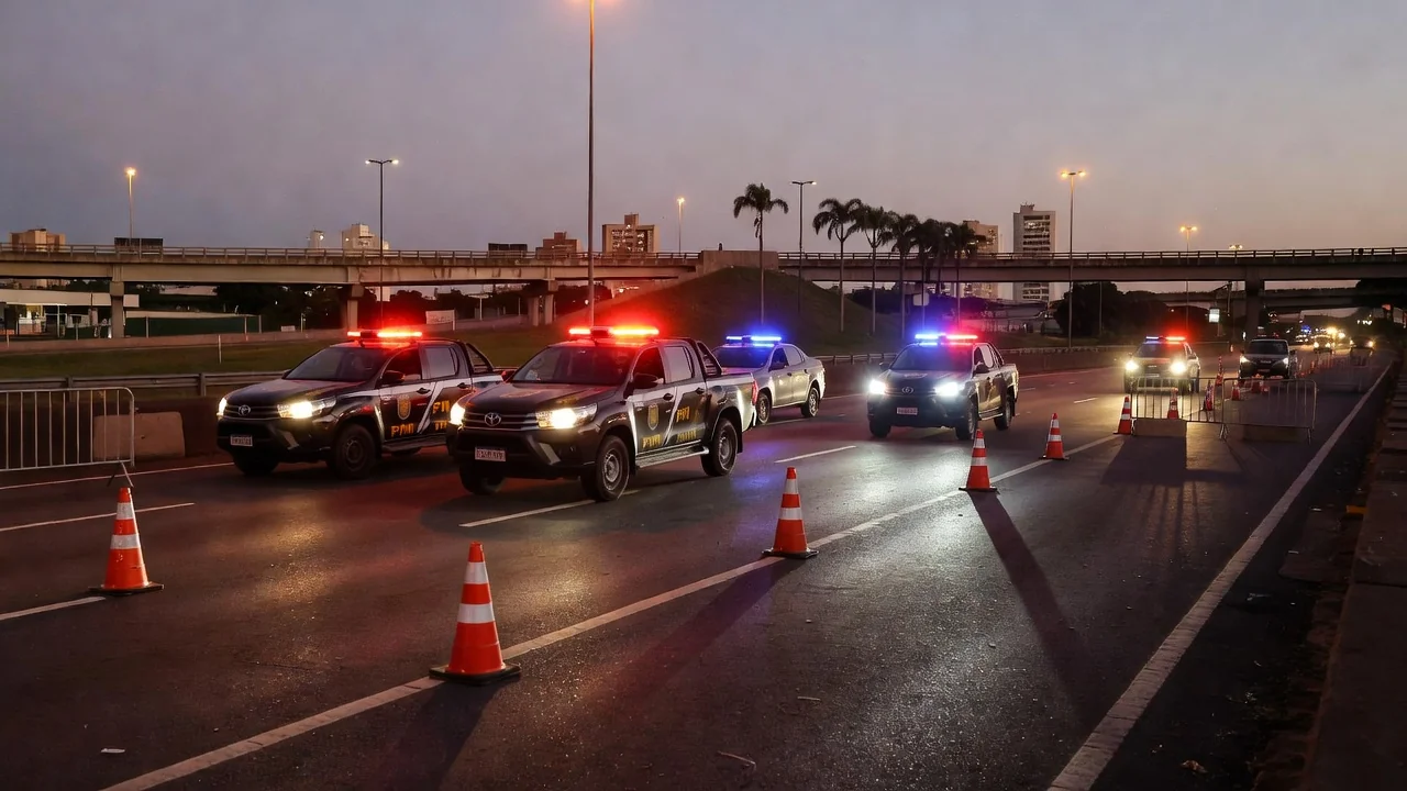 Blitz policial militar com viaturas da PM no Distrito Federal