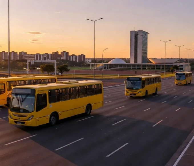 Ônibus em estrada no DF na hora azul após cancelamento de greve de rodoviários