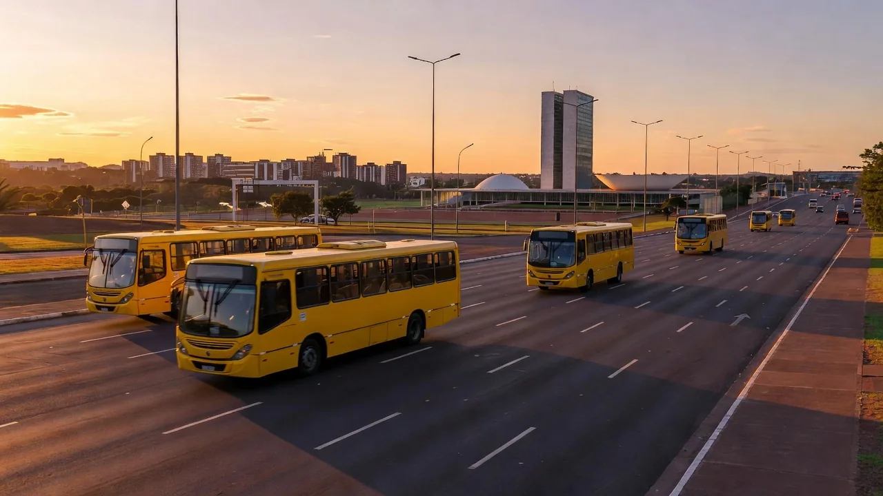 Ônibus em estrada no DF na hora azul após cancelamento de greve de rodoviários