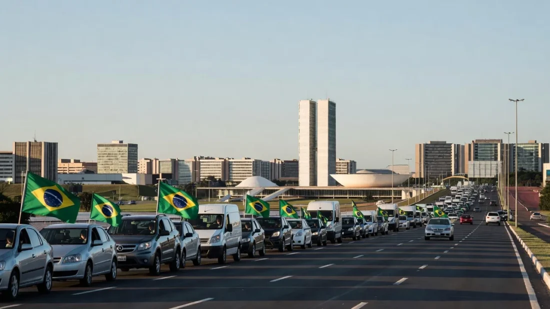 Carreata entre Ceilândia e Taguatinga em Brasília na hora azul